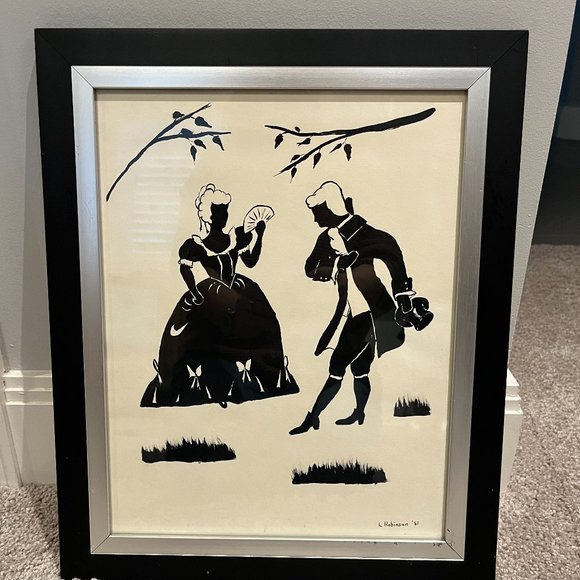 Vintage HANDCRAFTED SILHOUTTE Drawing Courting Victorian Lady and Gentleman - Picture 1 of 12